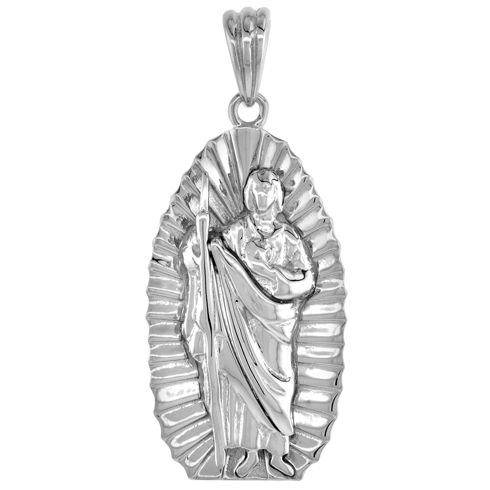 Sterling Silver St Jude Pendant Diamond cut Rhodium Finish 15/16 inch tall