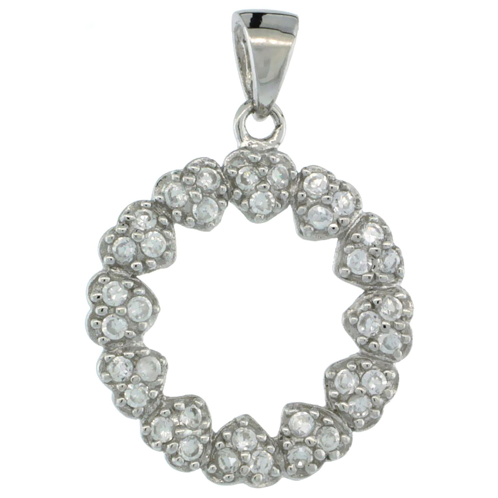 Sterling Silver Multi-Heart Wreath Eternity Pendant w/ Cubic Zirconia Stones, 11/16 in. (17 mm)