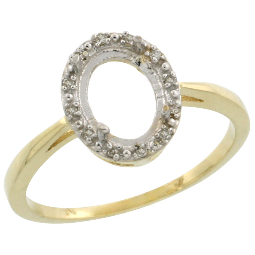 10k Yellow Gold Semi-Mount Ring ( 8x6 mm ) Oval Stone &amp; 0.02 ct Diamond Accents, sizes 5 - 10