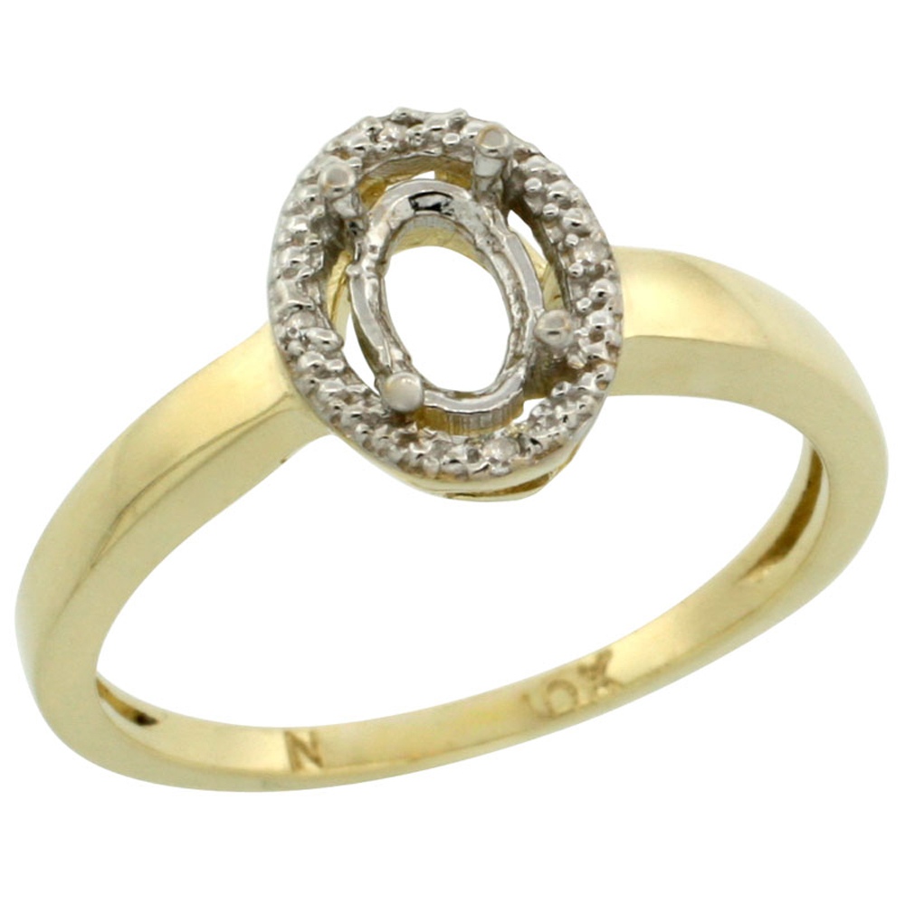 10k Yellow Gold Semi-Mount Ring ( 6x4 mm ) Oval Stone &amp; 0.03 ct Diamond Accent, sizes 5 - 10