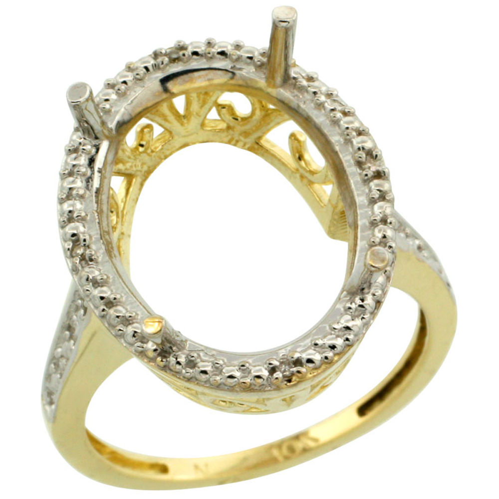 10k Yellow Gold Semi-Mount Ring ( 18x13 mm ) Large Oval Stone &amp; 0.04 ct Diamond Accent, size 5 - 10