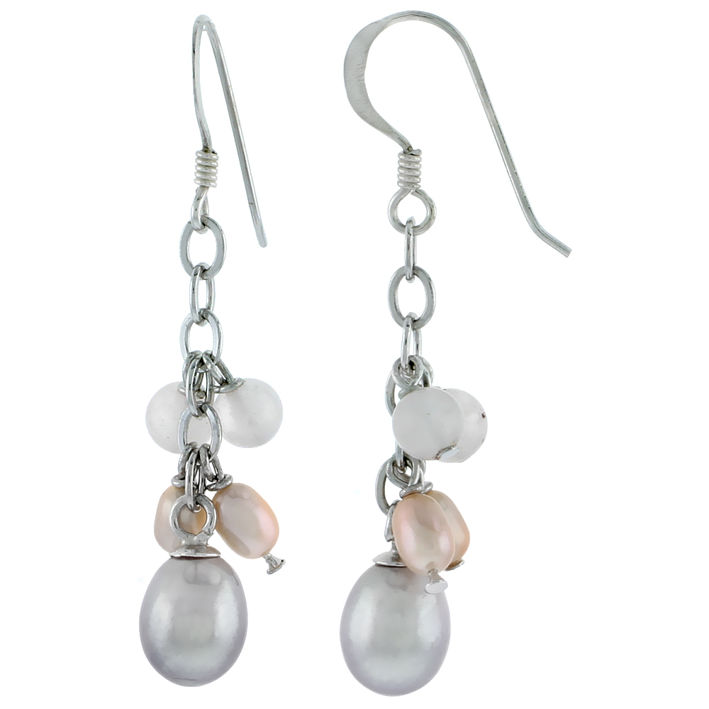 Sterling Silver Pearl Drop Earrings 8 mm Freshwater, 30 mm Long