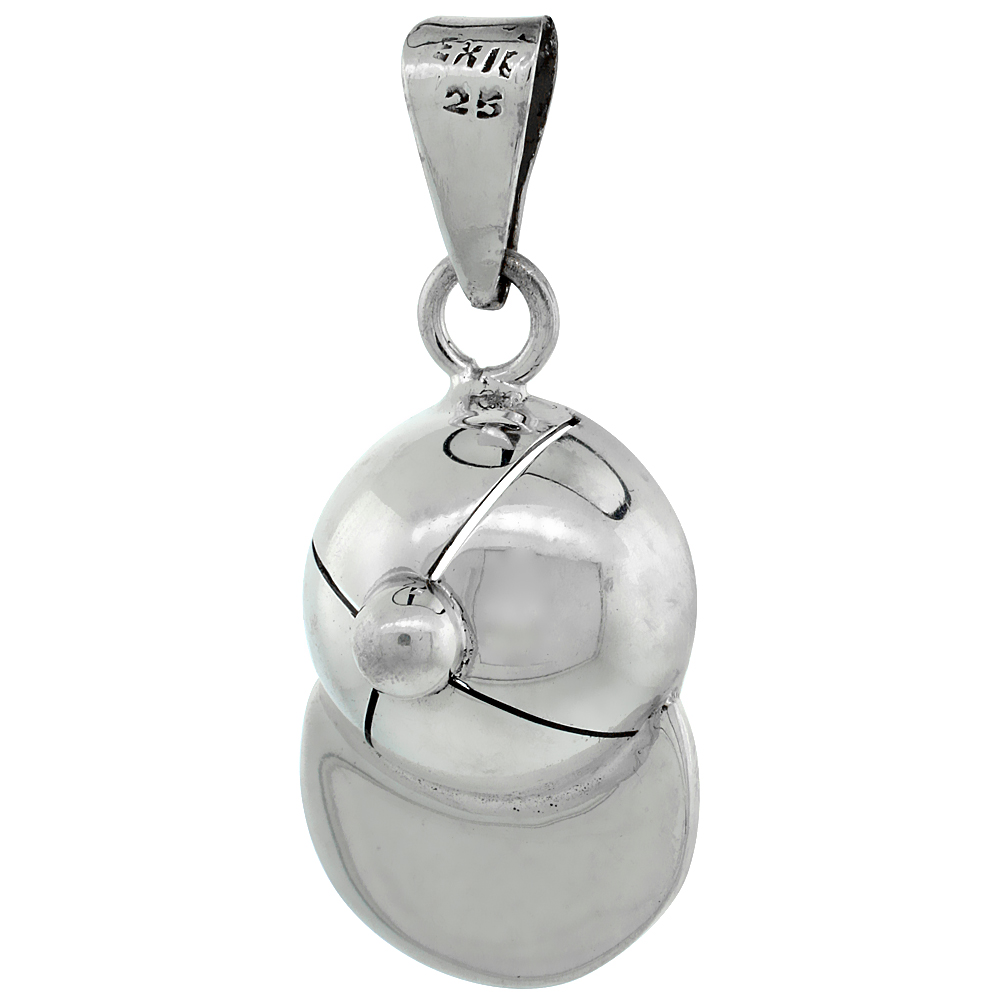 Sterling Silver Baseball Cap Pendant 1 3/8 inch tall 14mm High Polished Handmade