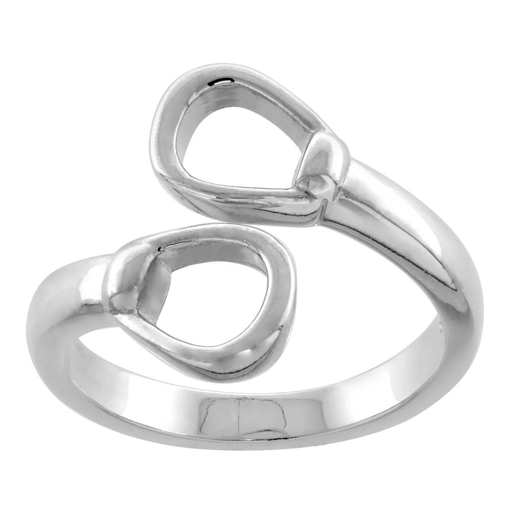 Sterling Silver Bypass Stirrups Rings for Women Flawless Polished Finish 5/8 inch wide size 6 to 9