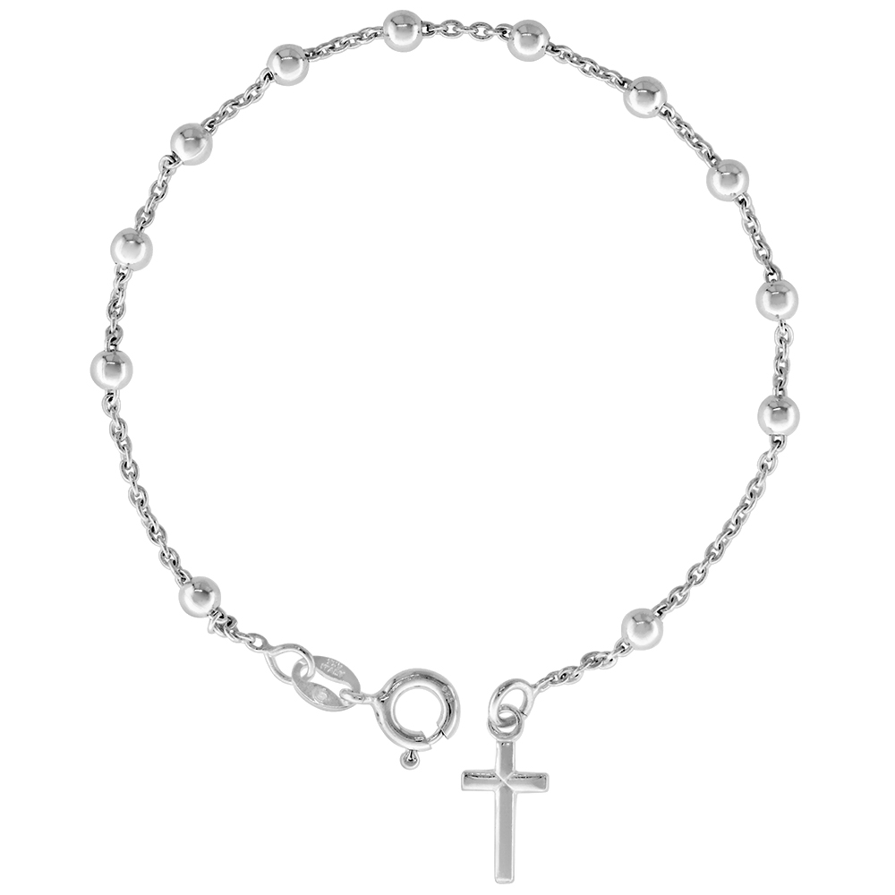 Dainty Sterling Silver 3 mm Rosary Bracelet for Women Nickel Free Italy 6.5 inch