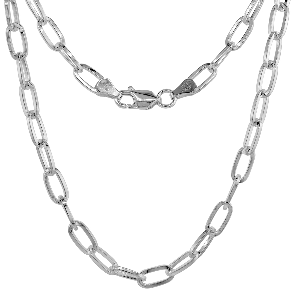 Sterling Silver 5.5mm Square Wire Cable Link Paper Clip Chain Necklace for Men Nickel Free Italy sizes 7 - 30 inch