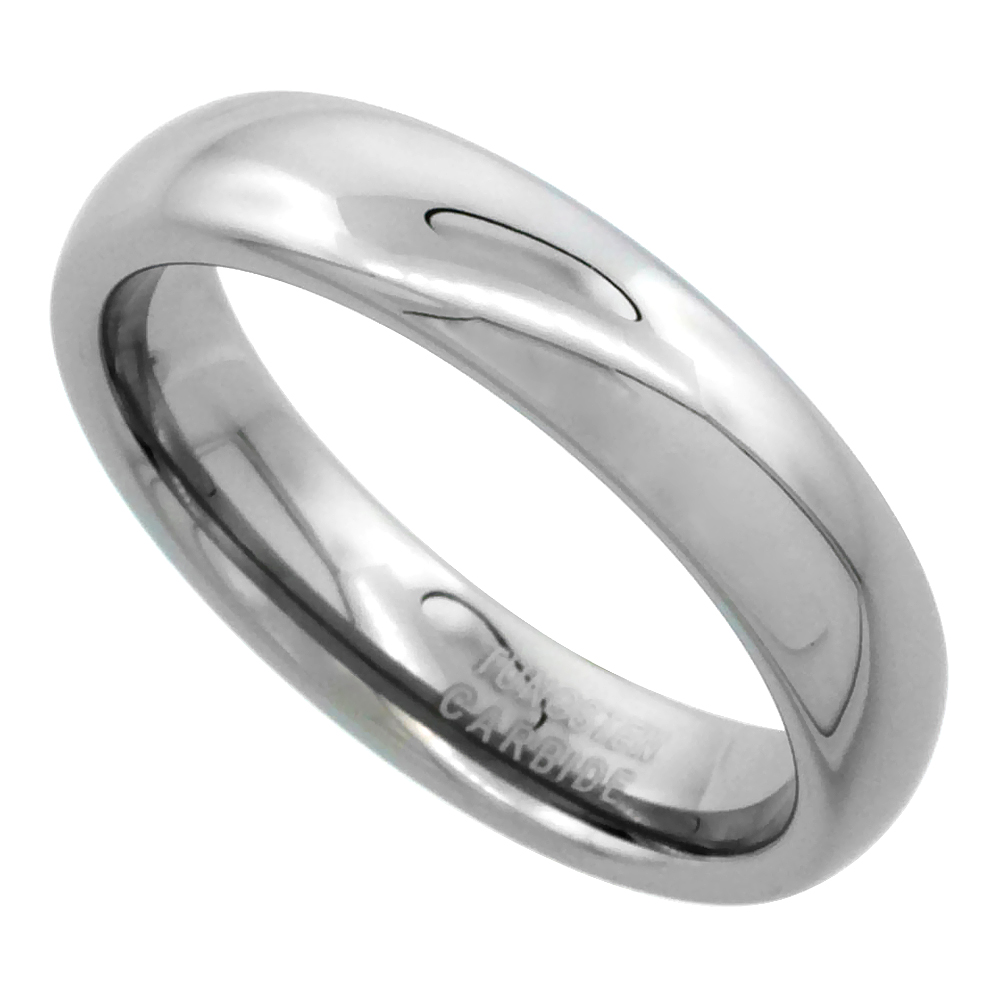 Tungsten Carbide 5mm Comfort Fit Domed Wedding Band Ring for Him &amp; Her Mirror Polished Finish, sizes 5 to 15
