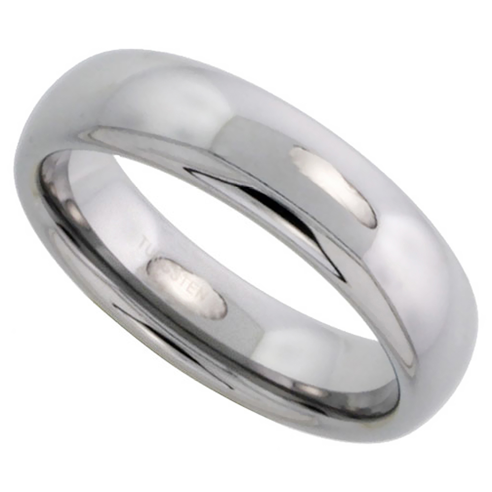 Tungsten Carbide 6 mm Domed Wedding Band Thumb Ring His &amp; Hers Highly Polished Finish, sizes 5 to 12