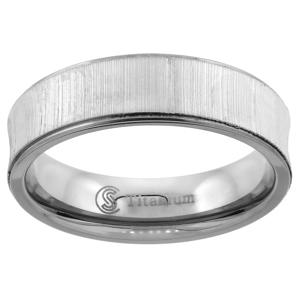 Titanium Brushed Center Concaved Wedding Band Ring for Men Recessed Edges Comfort Fit sizes 7 - 14