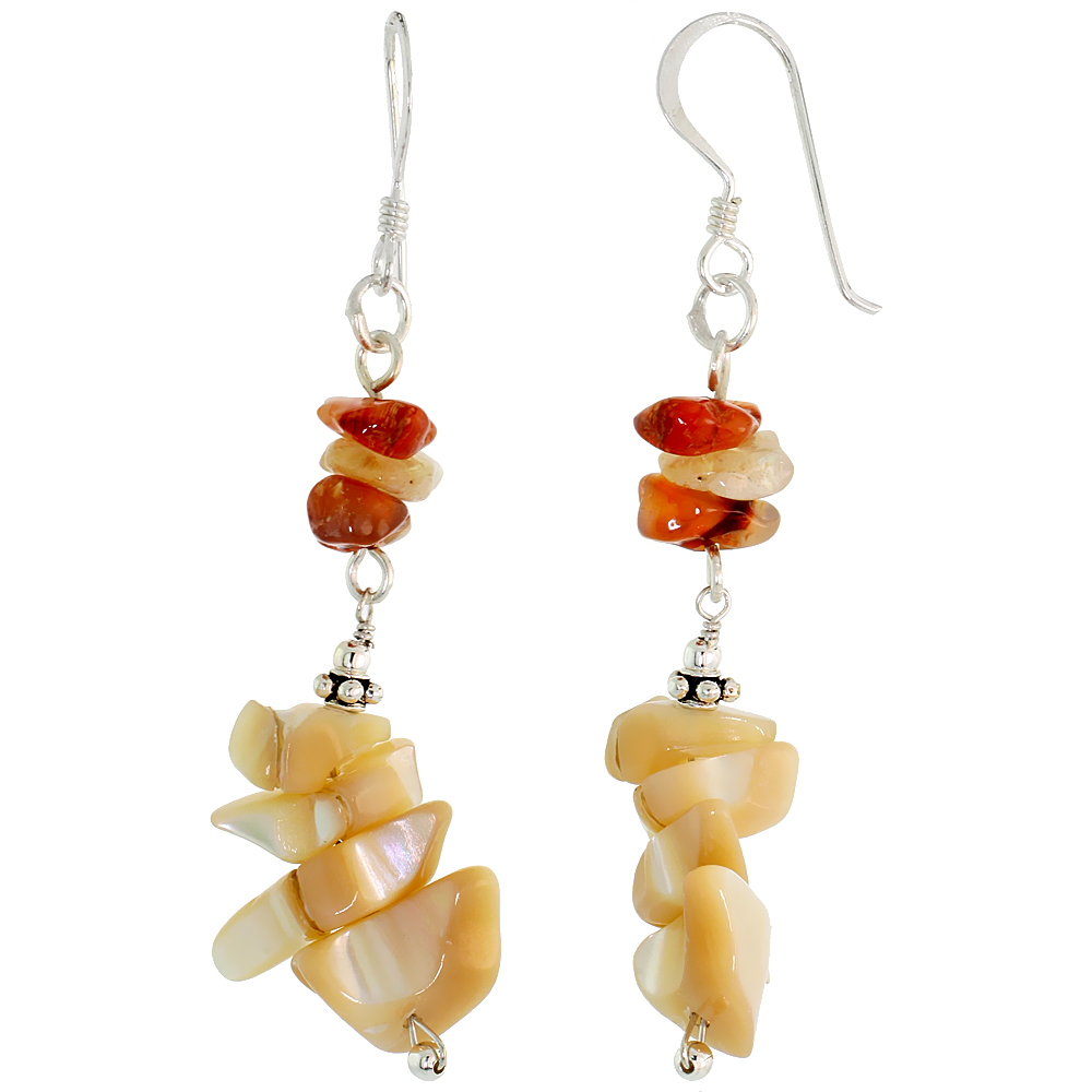 Sterling Silver Natural Carnelian and Citrine Dangle Earrings Women Fishhook Handmade 2 inch