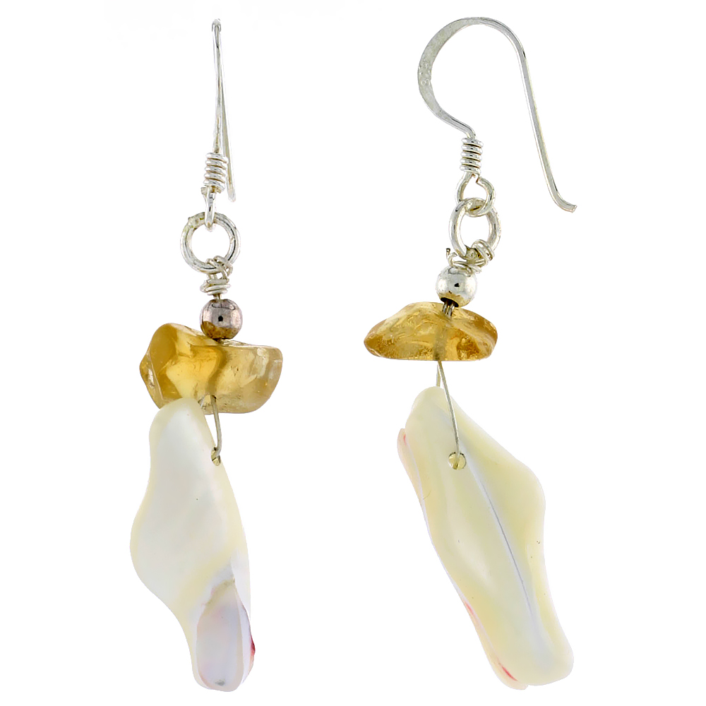 Sterling Silver Natural Shell Dangle Earrings Women Fishhook Handmade 2 inch