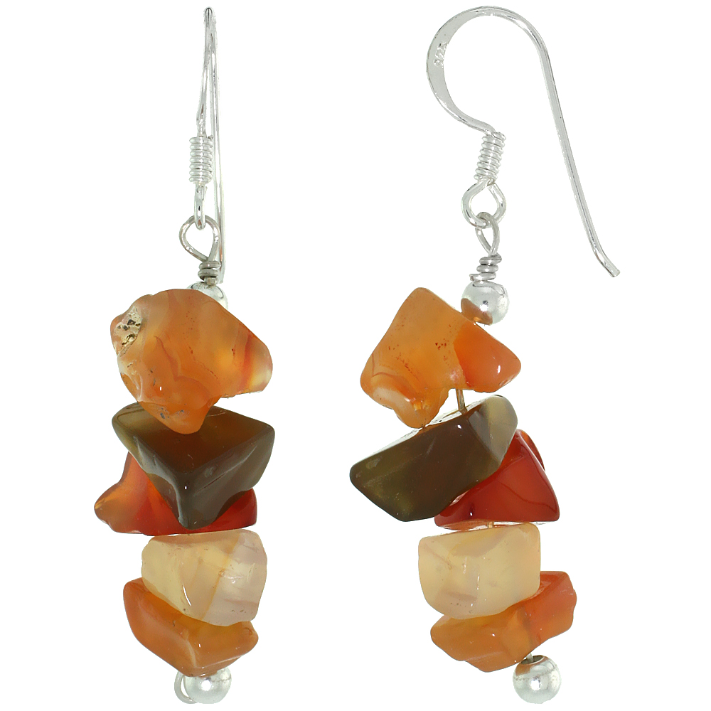 Sterling Silver Natural Carnelian and Aventurine Dangle Earrings Women Fishhook Handmade 2 inch