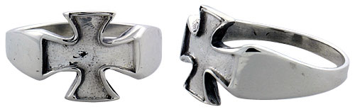 Sterling Silver Maltese / Iron Cross Gothic Biker Ring, 1/2 inch wide, sizes 9-14