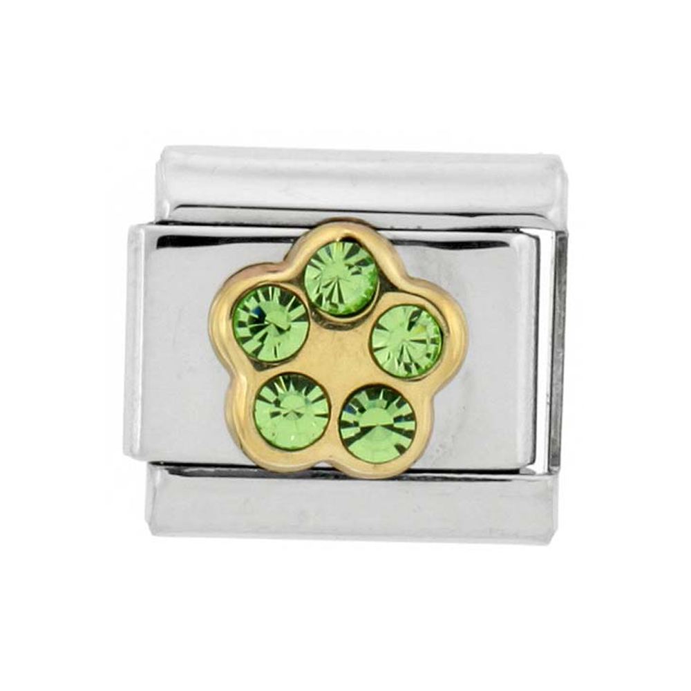 Stainless Steel 18k Gold August Birthstones Charm for Italian Charm Bracelets 5 Stone