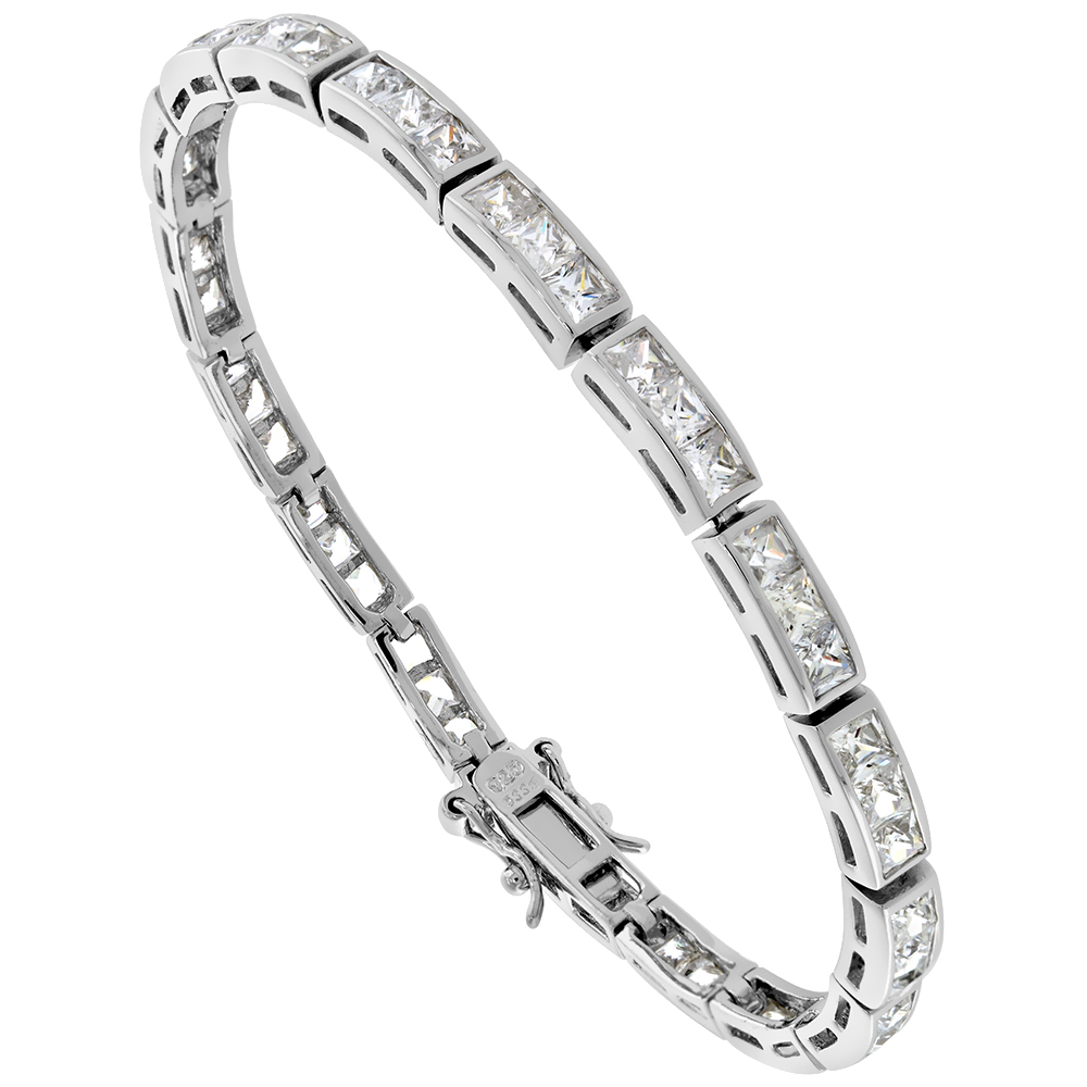 Sterling Silver 8.75 ct. size 3-Stone Channel Set CZ Bracelet, 5/32 inch wide