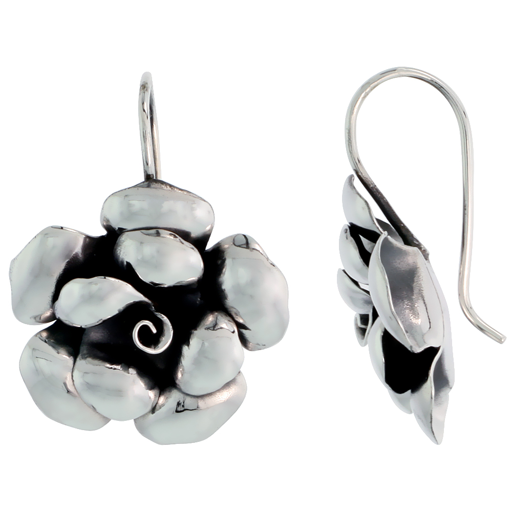 Sterling Silver Big Flower Earrings, 1 inch wide