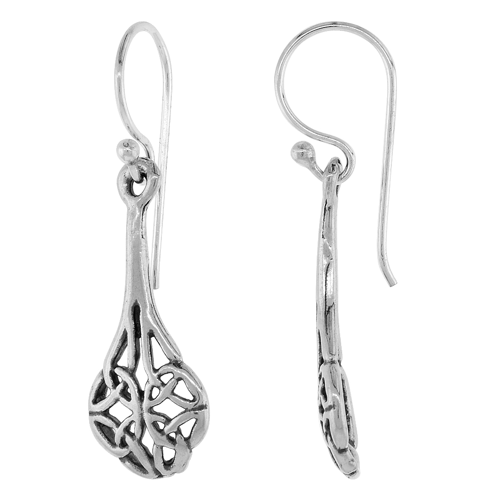 Sterling Silver Celtic Cross of Triquetras Earrings, 7/8 inch long