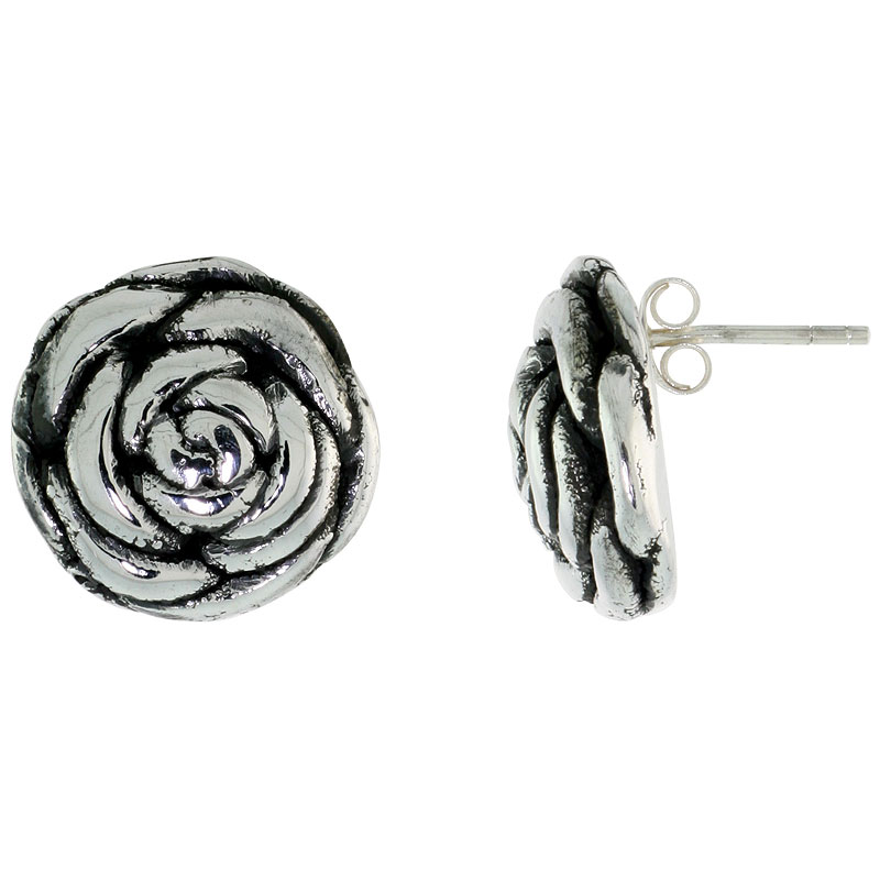 Sterling Silver Ranunculus Persian Buttercup Earrings, 5/8 inch wide