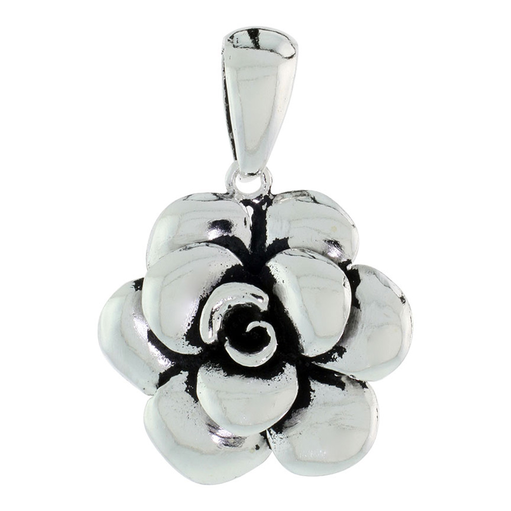 Sterling Silver Gardenia Flower Pendant, 7/8 inch wide