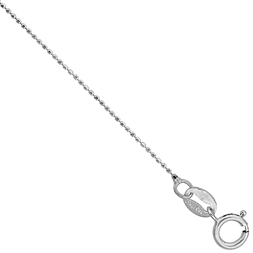 Thinnest Sterling Silver Faceted Pallini 0.75mm Bead Ball Chain Necklace Nickel Free 16-18 inch