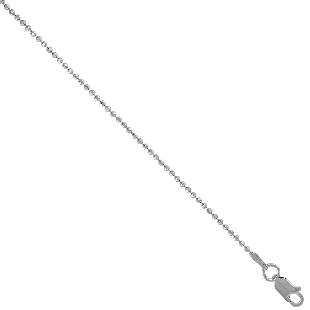 Sterling Silver Faceted Pallini Bead Ball Chain Necklace 1.5mm Rhodium finish Nickel Free Italy, 18 inch