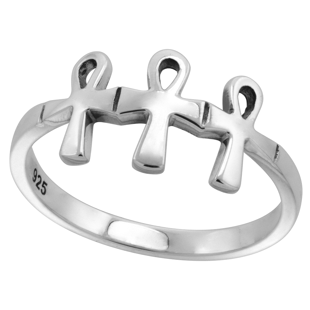 Sterling Silver Egyptian Ankh Ring 3/8 inch wide, sizes 6 - 10