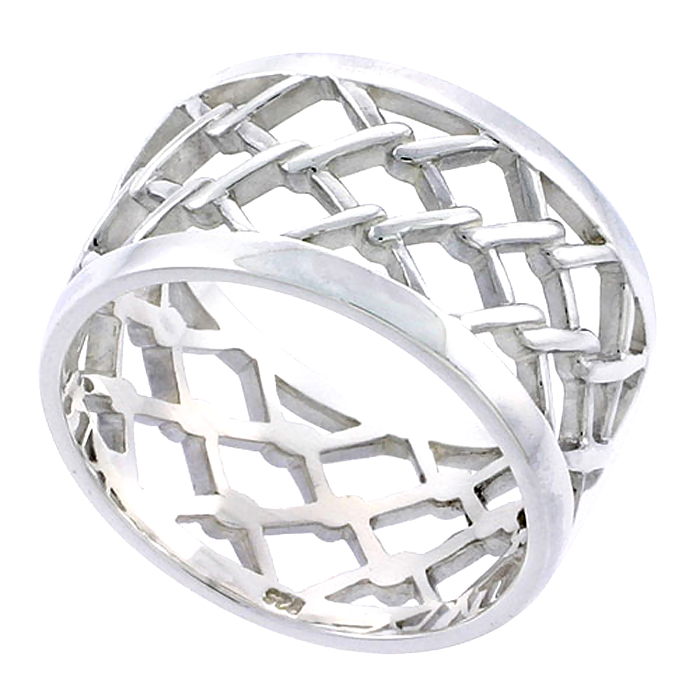 Sterling Silver Chain Link Ring Wedding Band for Him and Her Flawless finish 1/2 inch wide, sizes 6 to 14