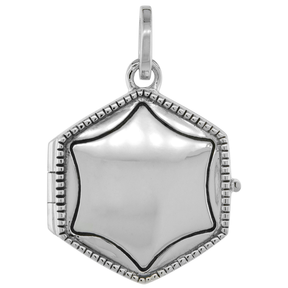 Dainty 5/8 inch Sterling Silver Beaded Border Hexagon Locket Necklace for Women Flawless Polished Finish Available with or witho