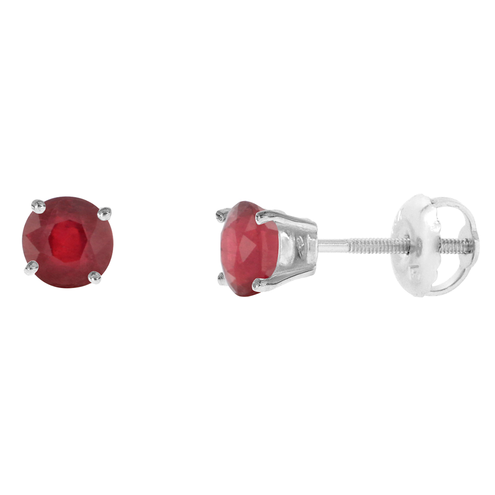 4mm 14k White Gold Enhanced Genuine Ruby Stud Earrings Screw Back Round 0.5 cttw/pr