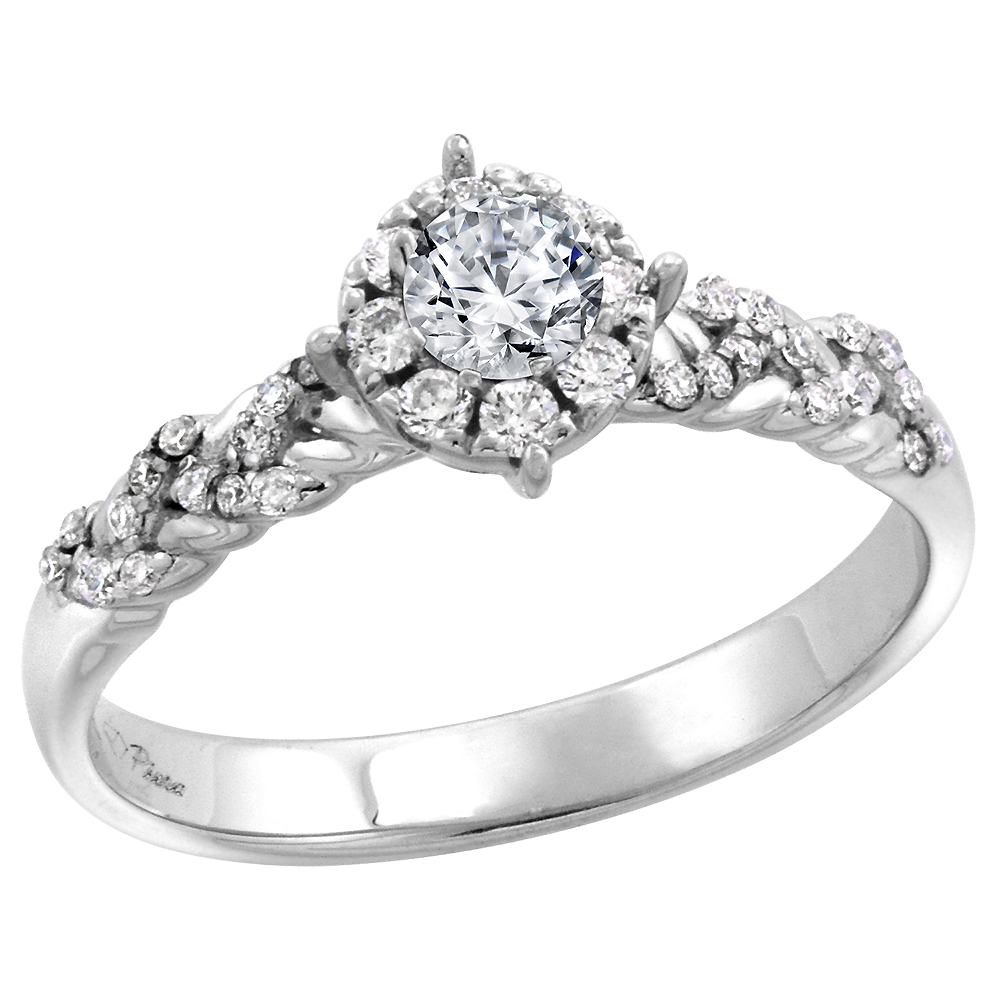 14k White Gold Diamond Halo Genuine Tanzanite Engagement Ring Round Brilliant cut 4mm, size 5-10