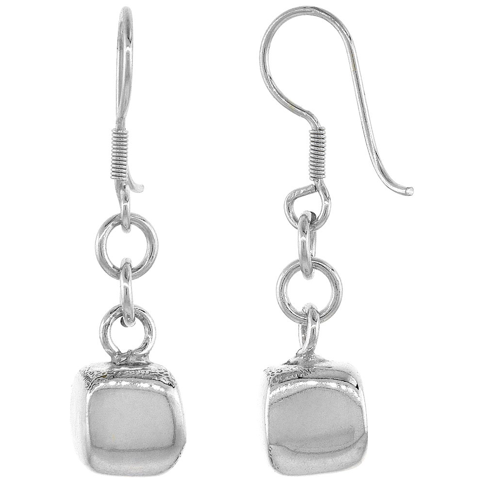 Sterling Silver Cube Dangle Earrings, 1 3/8 inch long