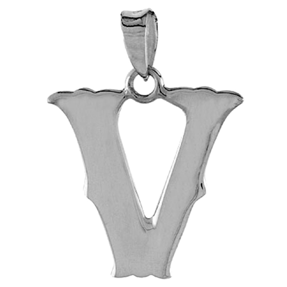 3/4 inch Sterling Silver Block Initial V Alphabet Pendant Alphabet Letters High Polished