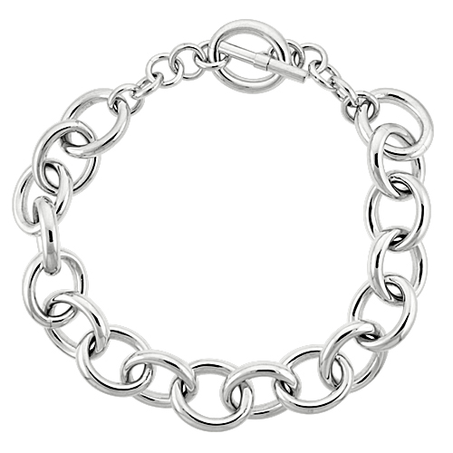 Sterling Silver Oval Links Hollow Toggle Necklace, 20 inches long