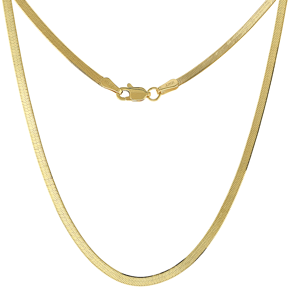 Solid 10k Gold 2.5mm Herringbone Chain Necklace for Women and Men Beveled Edges High Polished Lobster Clasp 16 - 20 inch