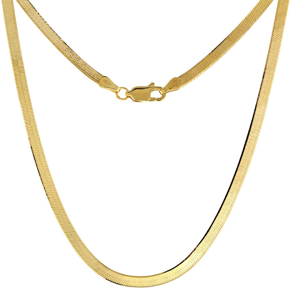 Solid 10k Gold 3mm Herringbone Chain Necklace for Women and Men Beveled Edges High Polished Lobster Clasp 16 - 20 inch