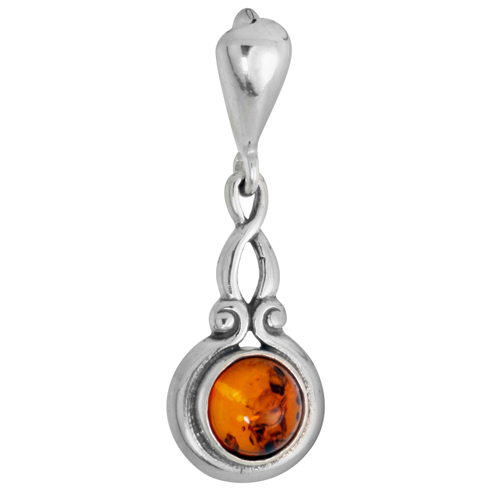 3/4 inch Dainty Sterling Silver Baltic Amber infinity Necklace for Women Infinity Design 6mm Round Cabochon Available with or wi