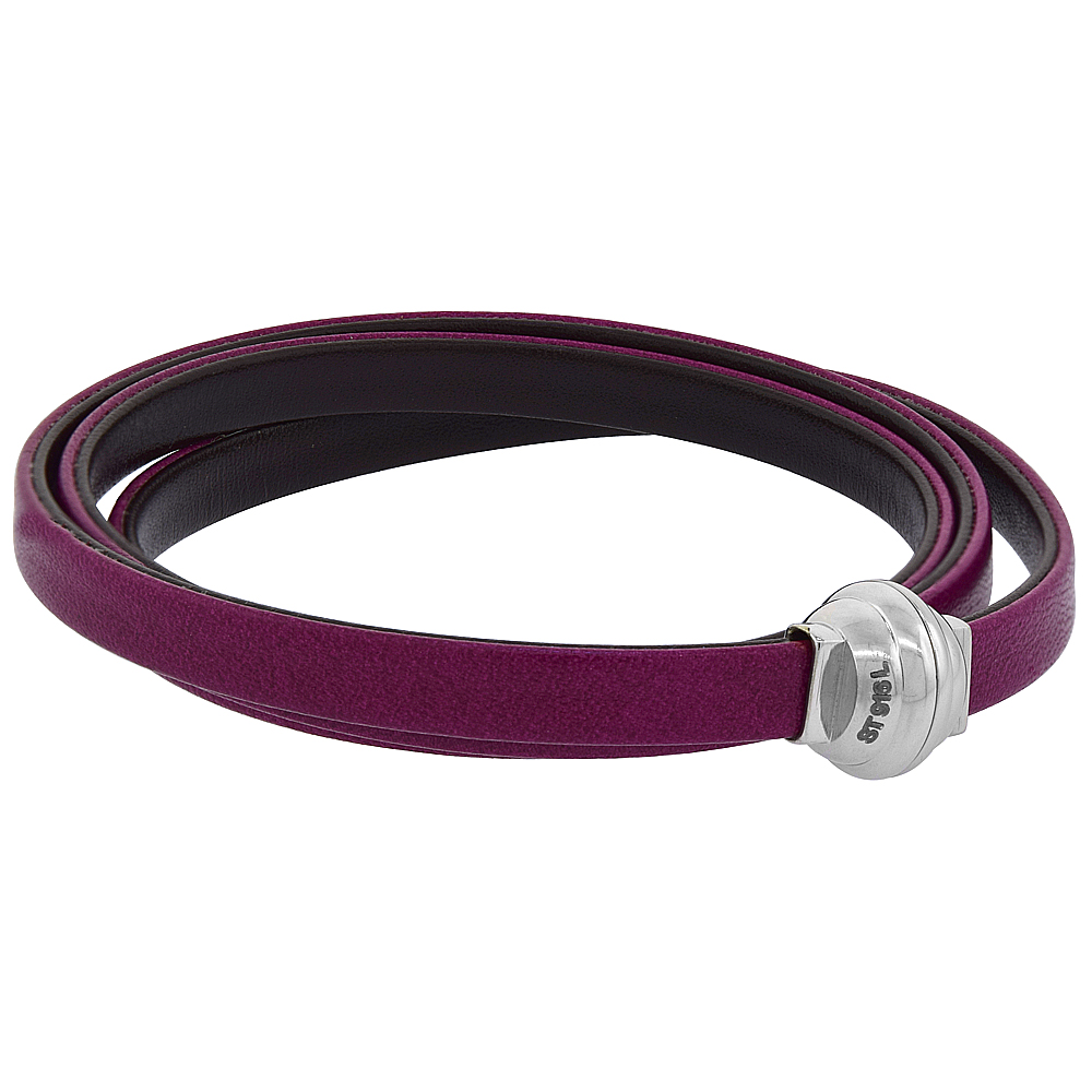 Quality Full Grain Fuchsia &amp; Brown Leather Wrap Bracelet Double Sided Magnetic Clasp Italy 22.5 inch