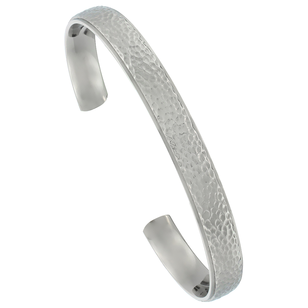 8 mm Flat Titanium Cuff Bracelet for Men &amp; Women Hammered Polish finish Comfort-fit 8 inch Wrist size 5/16 inch wide