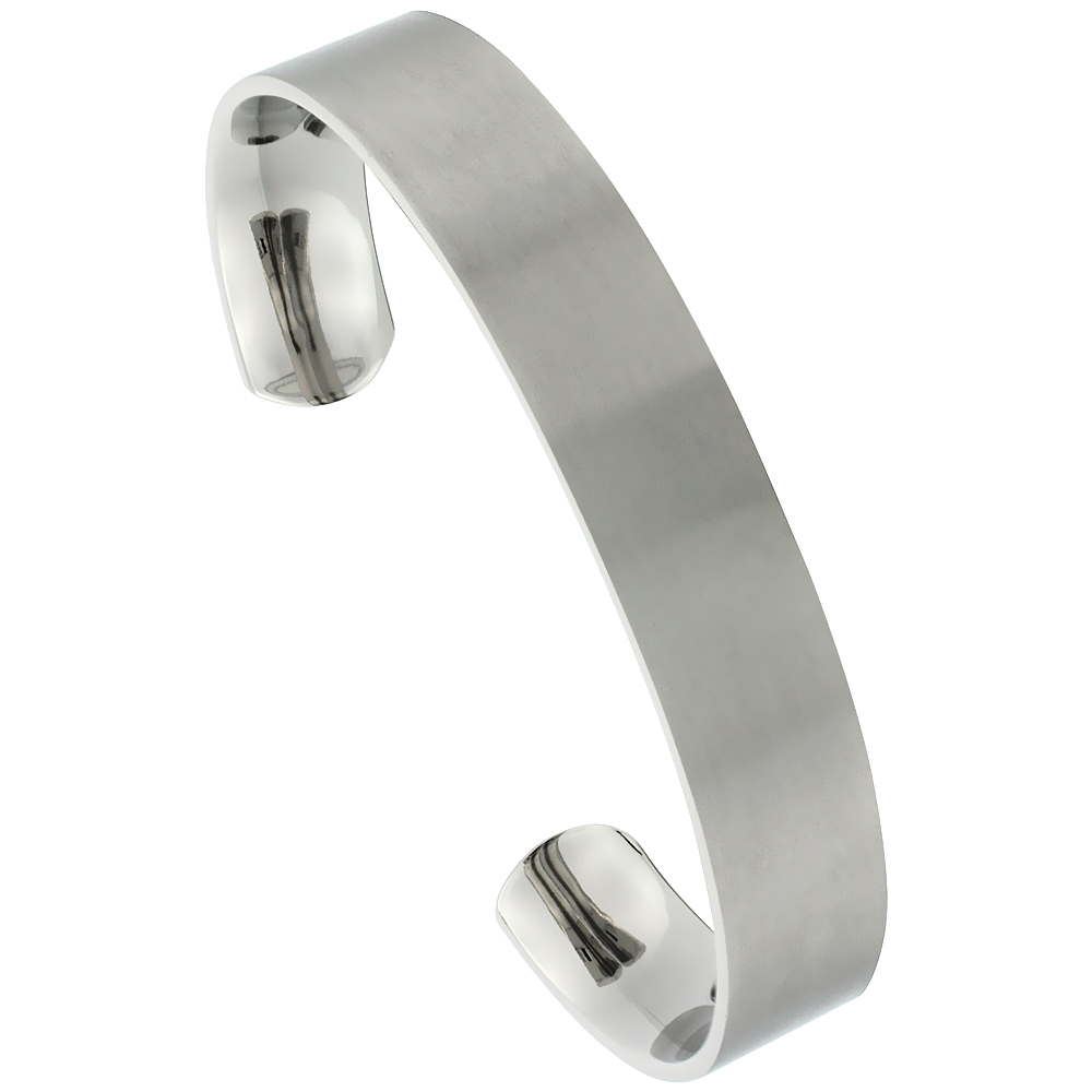 12 mm Flat Titanium Cuff Bracelet for Men &amp; Women Gold Dot Ends Matte finish Comfort-fit 8 inch Wrist size 1/2 inch wide