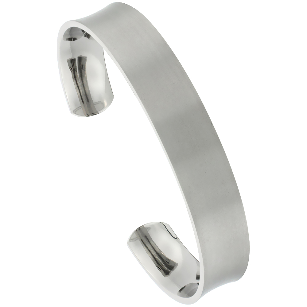 12 mm Concaved Titanium Cuff Bracelet for Men &amp; Women Matte finish Comfort-fit 8 inch Wrist size 1/2 inch wide