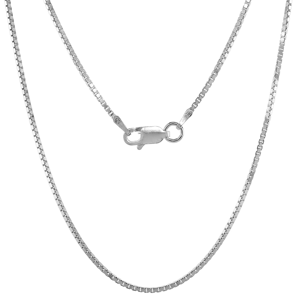 Sterling Silver BOX Chain Necklaces &amp; Bracelets 1.4mm Square Cut Nickel Free Italy, sizes 7 - 30 inch