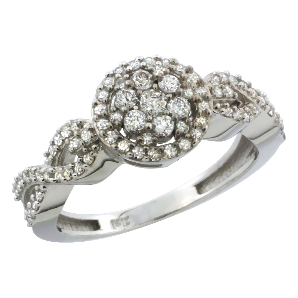 14k White Gold Floral Cluster Diamond Engagement Ring w/ 0.54 Carat Brilliant Cut Diamonds, 3/8 in. (9.5mm) wide