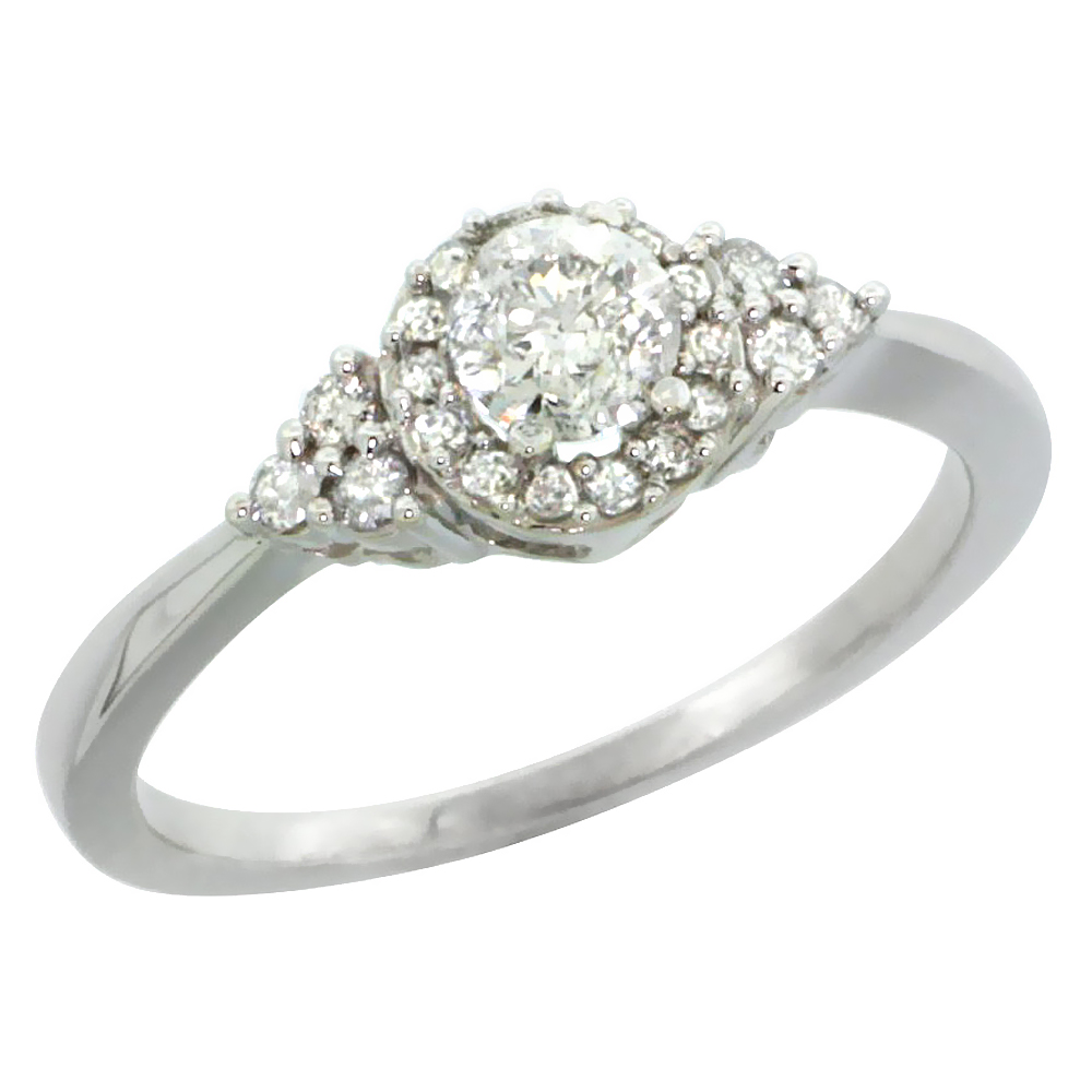 14k White Gold Cluster Diamond Engagement Ring w/ 0.49 Carat Brilliant Cut Diamonds, 5/16 in. (8mm) wide