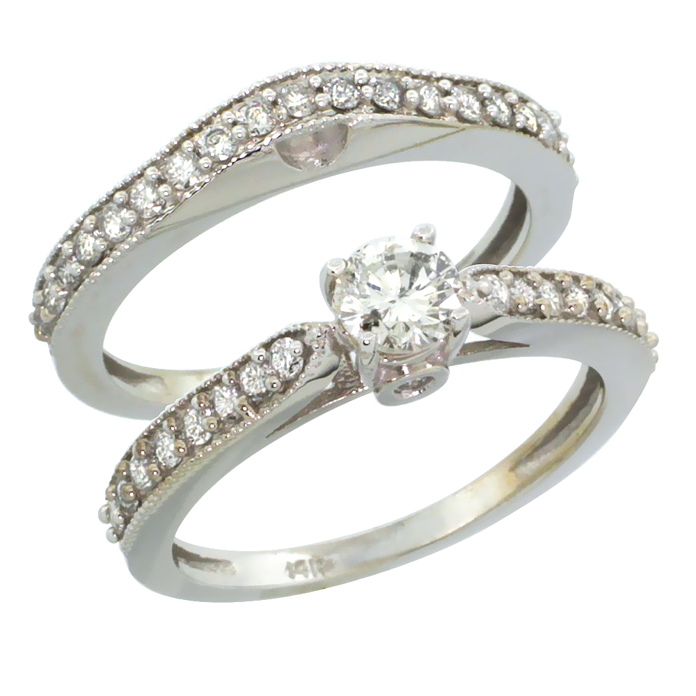 14k White Gold 2-Pc. Diamond Engagement Ring Set w/ 0.92 Carat Brilliant Cut Diamonds, 1/8 in. (3mm) wide