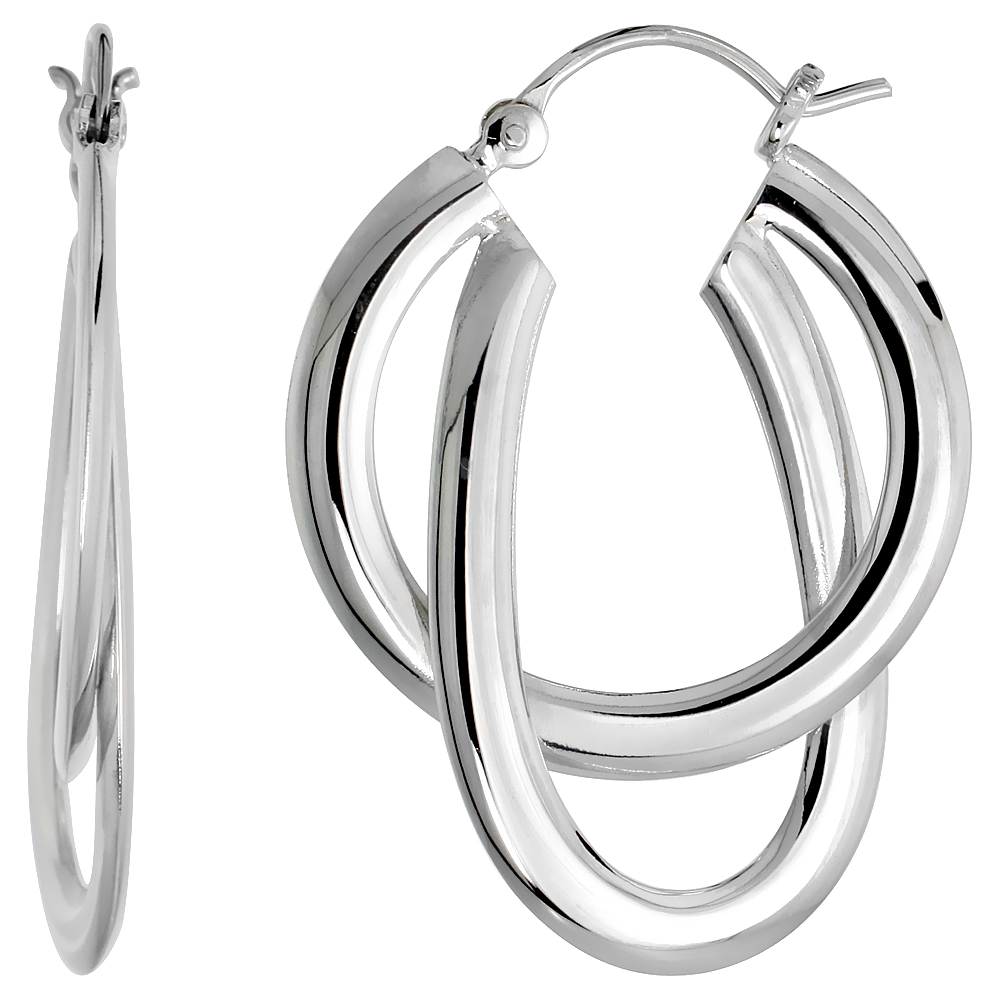 High Polished Interlacing Round & U-shaped Hoop Earrings in Sterling Silver, 1 5/16" (34 mm) tall