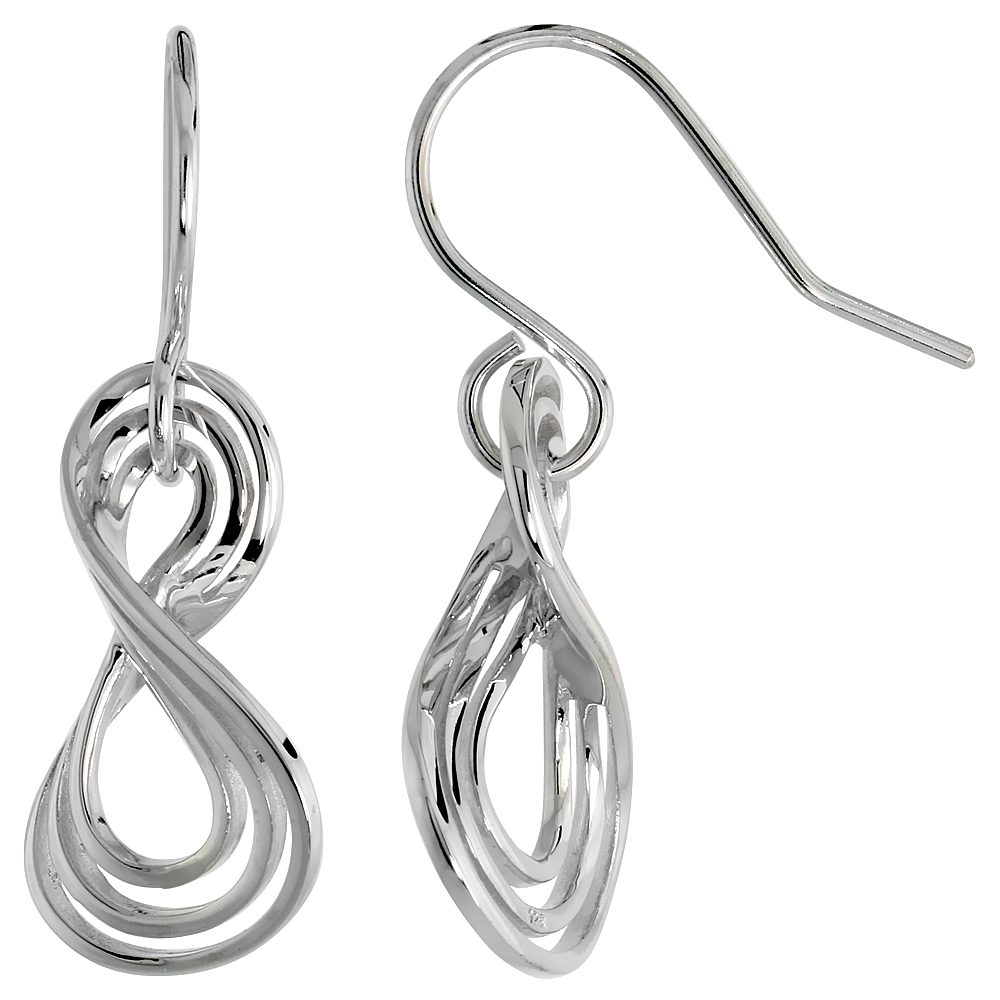 High Polished Interlacing Swirl Dangle Earrings in Sterling Silver, 13/16" (20 mm) tall