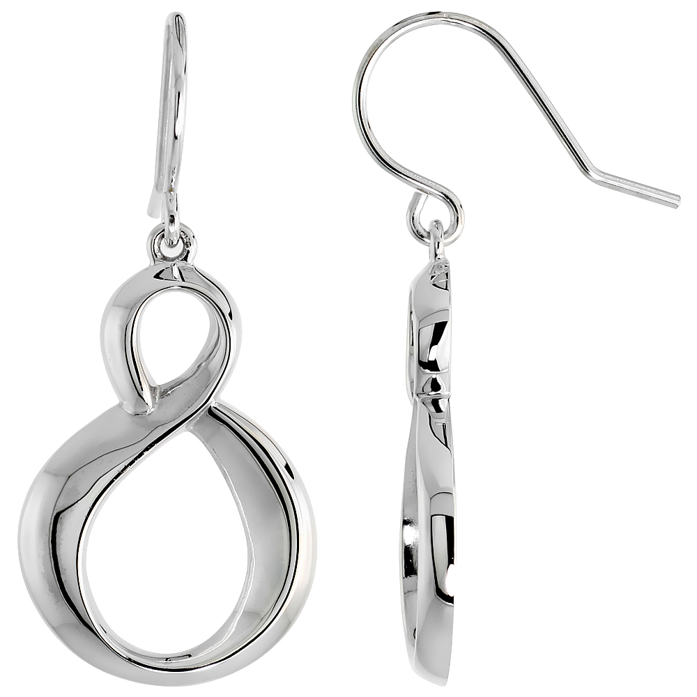 High Polished Swirl Dangle Earrings in Sterling Silver, 1" (25 mm) tall