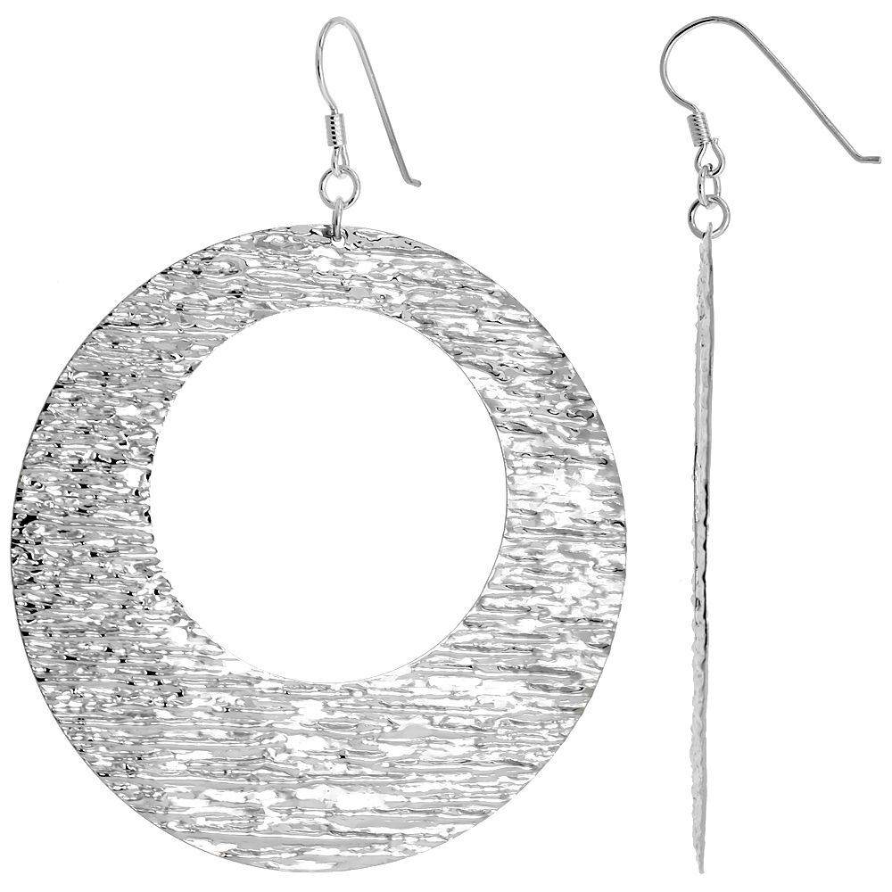 Sterling Silver Extra Large Doughnut Dangle Earrings, Textured Finish, 2 9/16 in. (65 mm)