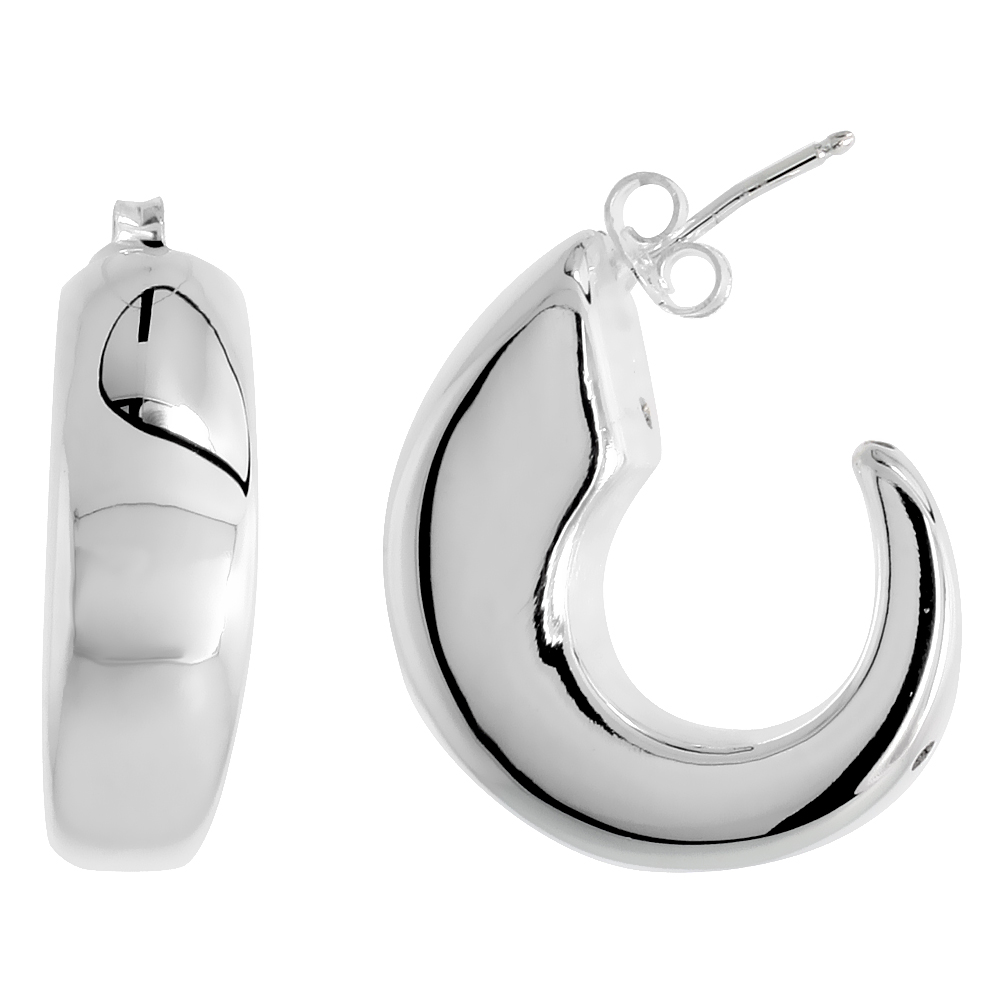 Sterling Silver Puffy Post Hoop Earrings Electroformed, 1 1/8 inch