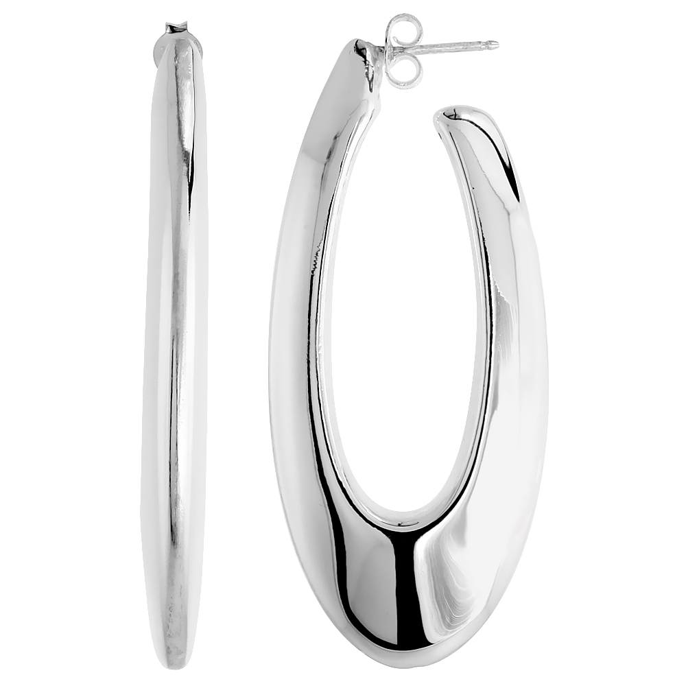 Sterling Silver Puffy Post Hoop Earrings Electroformed, 2 1/4 inch